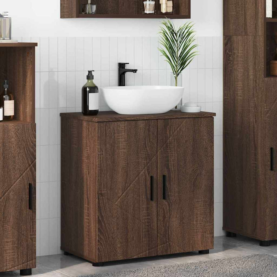 Badkamer Kast bruin eikenkleur 61 x 35 x 64 cm Bewerkt hout