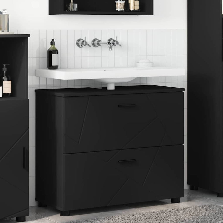 Badkamer Kast met lade Zwart 76,5 x 35 x 64 cm Bewerkt hout