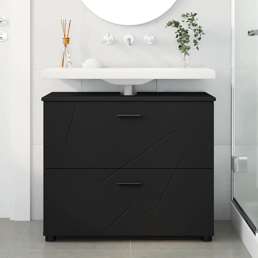 Badkamer Kast met lade Zwart 76,5 x 35 x 64 cm Bewerkt hout