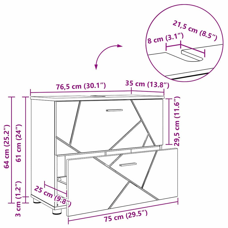 Badkamer Kast Met Lade Hoogglans Wit 76,5 X 35 X 64 Cm