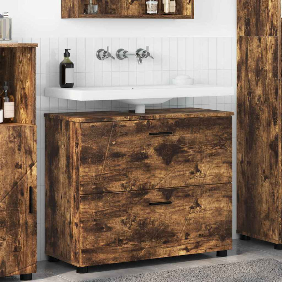 Badkamer Kast Gerookt eiken 76,5 x 35 x 64 cm Bewerkt hout