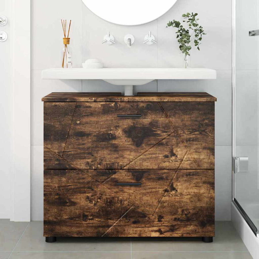 Badkamer Kast Gerookt eiken 76,5 x 35 x 64 cm Bewerkt hout
