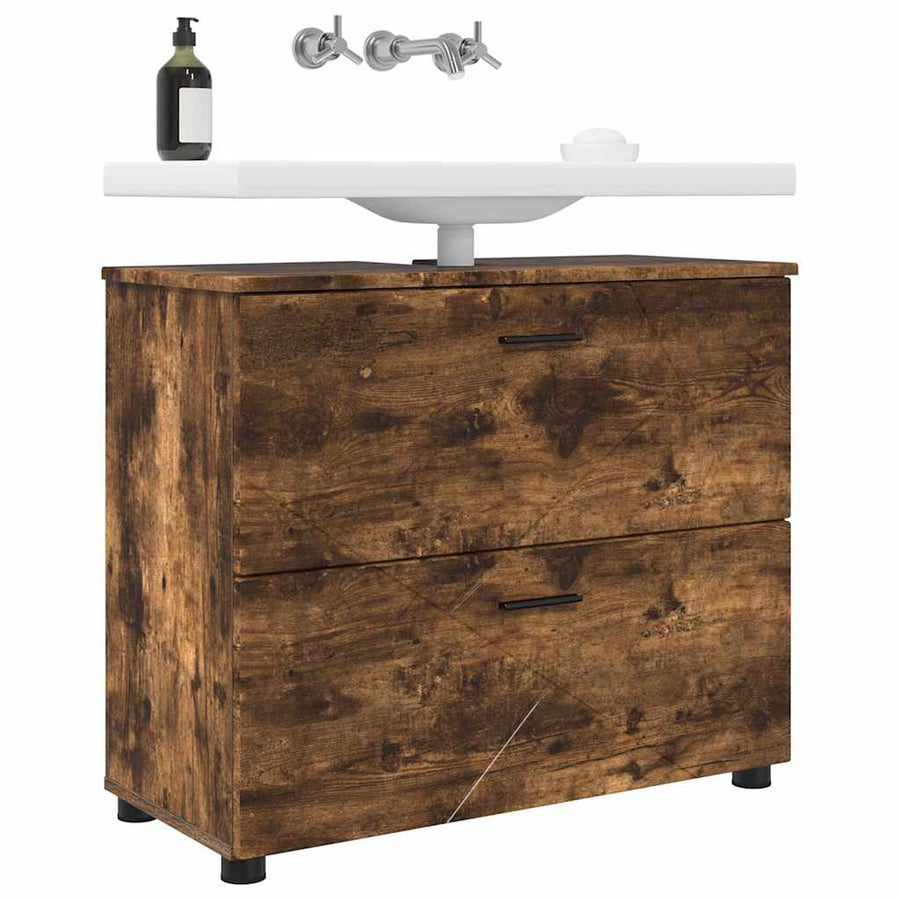 Badkamer Kast Gerookt eiken 76,5 x 35 x 64 cm Bewerkt hout