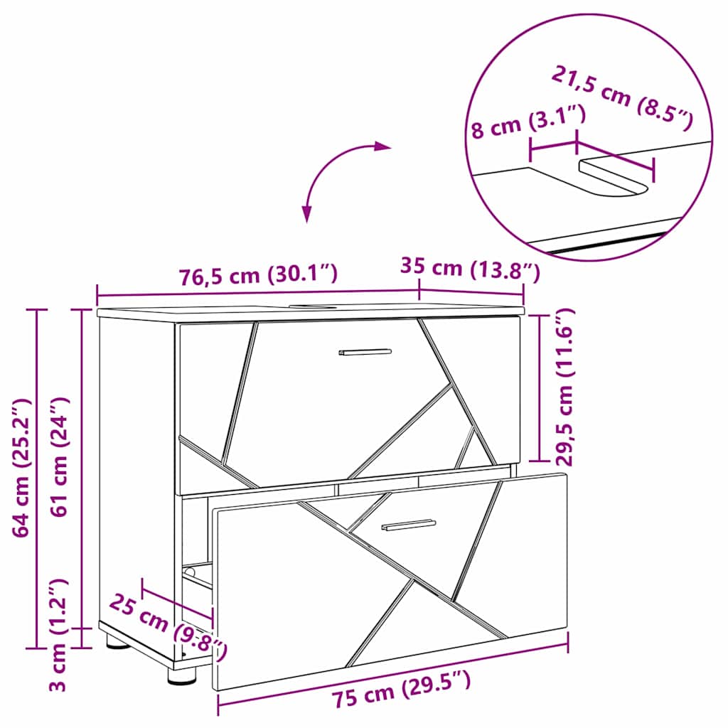 Badkamer Kast met lade Artisan Eiken 76,5 x 35 x 64 cm
