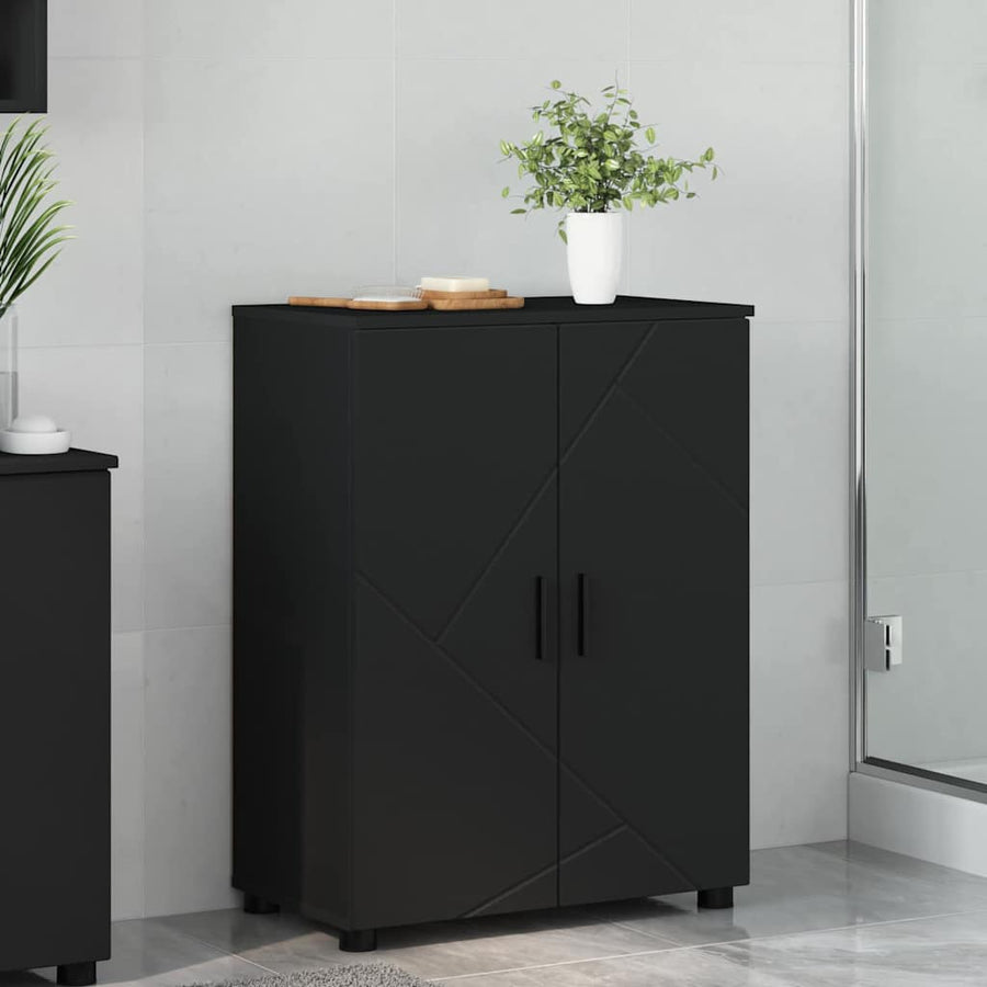 Badkamer Kast met plank Zwart 60 x 35 x 80 cm Bewerkt hout