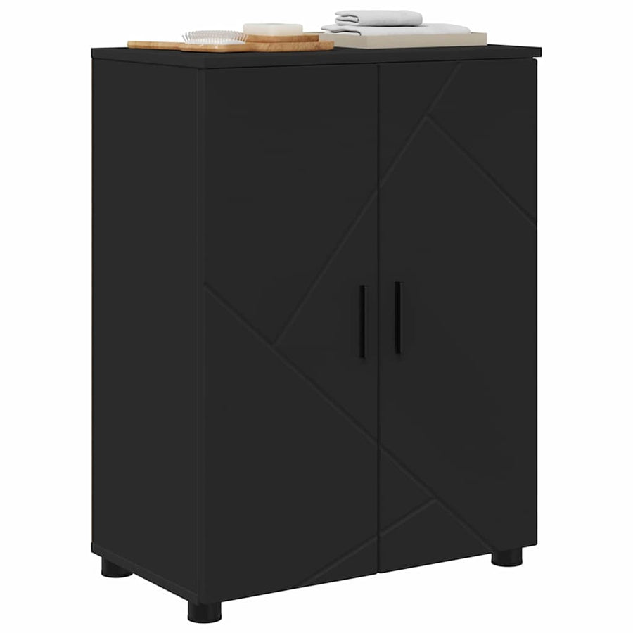 Badkamer Kast met plank Zwart 60 x 35 x 80 cm Bewerkt hout