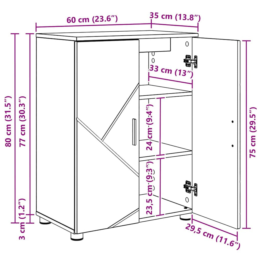 Badkamer Kast Gerookt eiken 60 x 35 x 80 cm Bewerkt hout