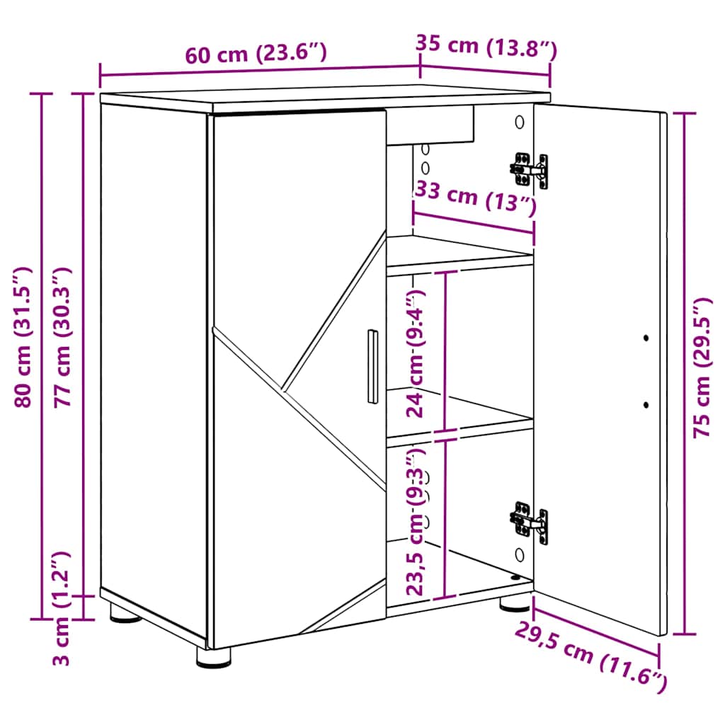 Badkamer Kast Grijs sonoma 60 x 35 x 80 cm Bewerkt hout