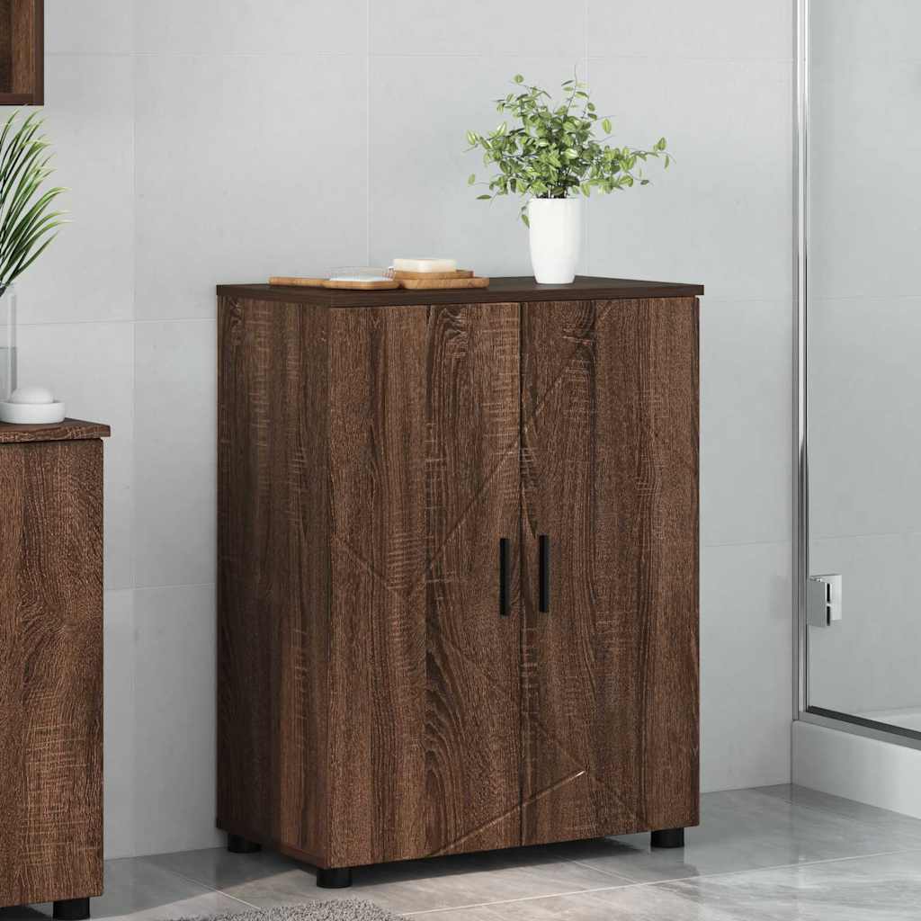 Badkamer Kast Bruin Eiken 60 x 35 x 80 cm Bewerkt hout & Metaal