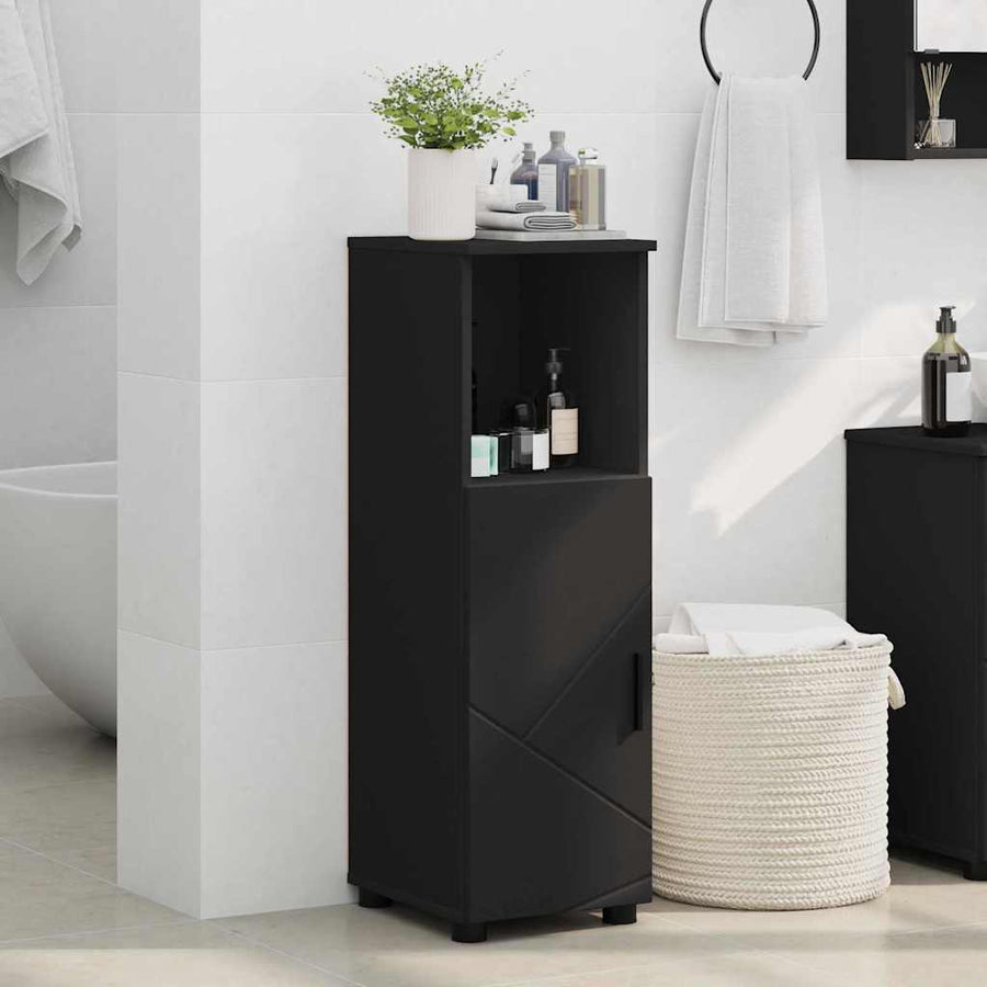 Badkamer Kast met plank Zwart 30 x 35 x 95 cm Bewerkt hout