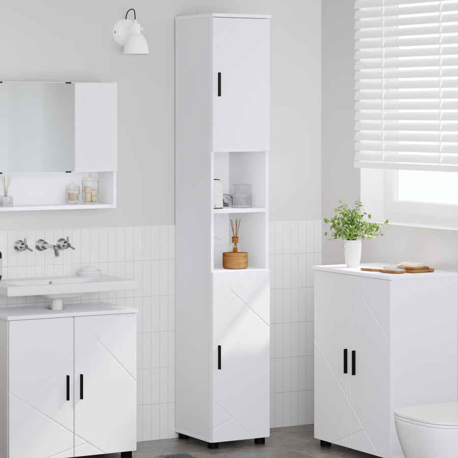 Badkamer Kast Wit 30 x 35 x 192 cm Bewerkt hout & Metaal