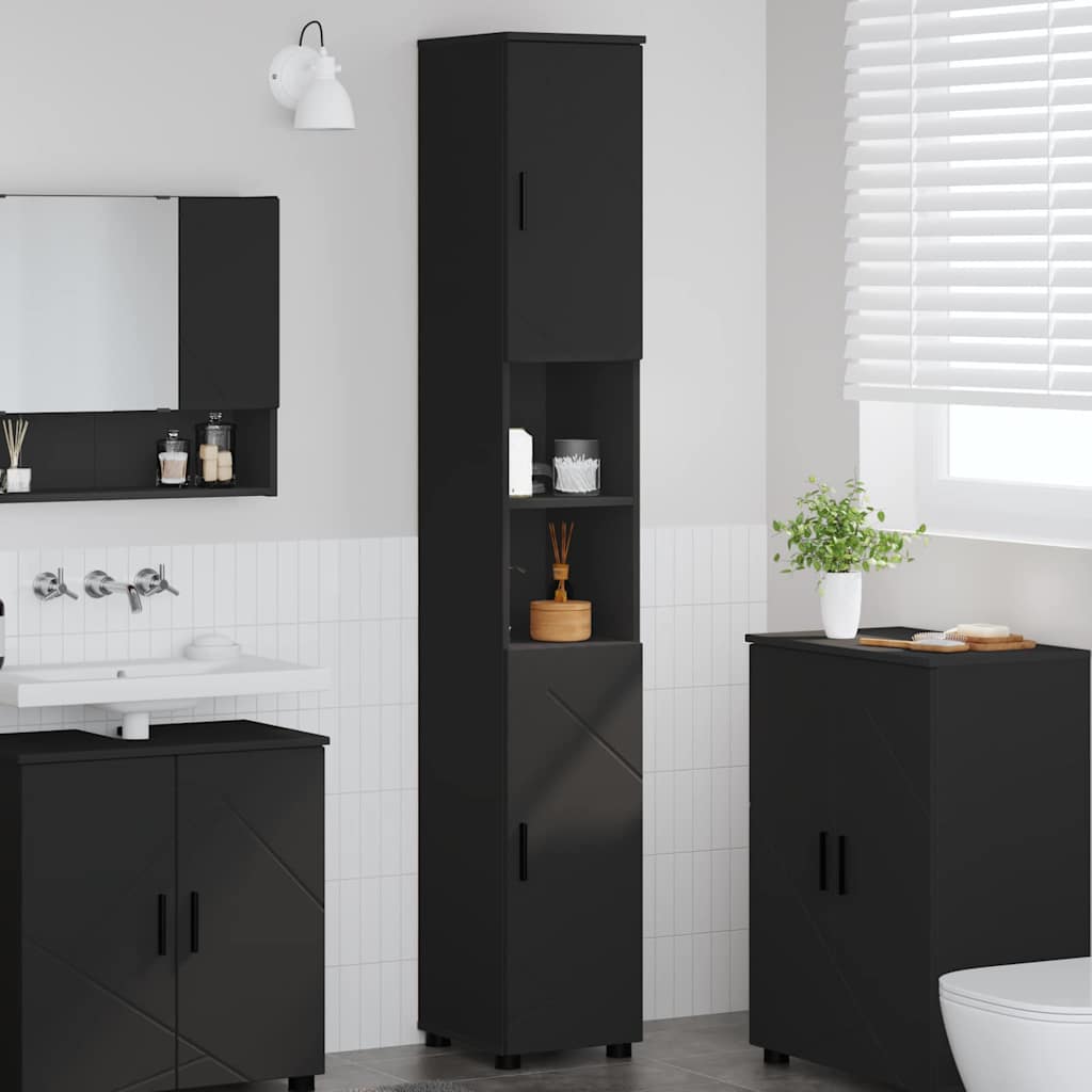 Badkamer Kast Zwart 30 x 35 x 192 cm Bewerkt hout & Metaal