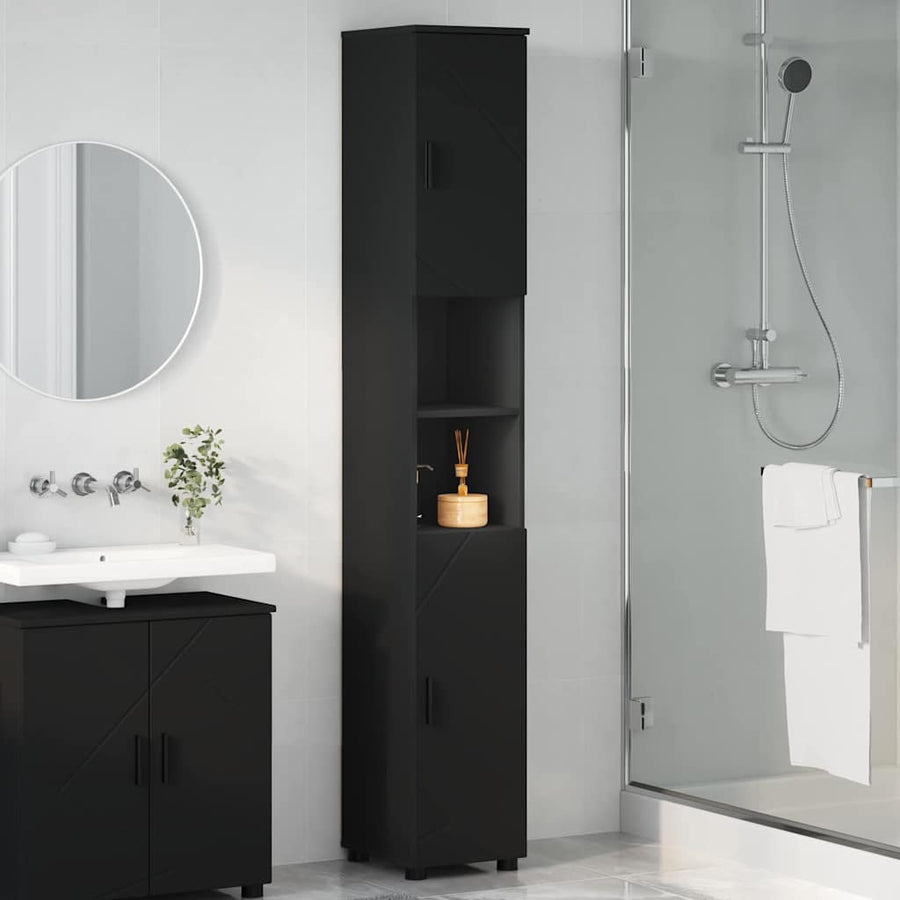 Badkamer Kast Zwart 30 x 35 x 192 cm Bewerkt hout & Metaal