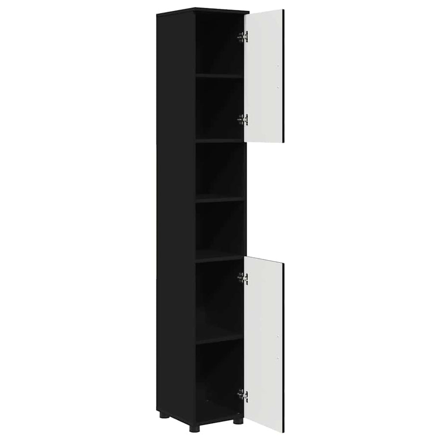 Badkamer Kast Zwart 30 x 35 x 192 cm Bewerkt hout & Metaal
