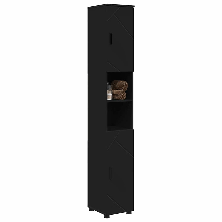 Badkamer Kast Zwart 30 x 35 x 192 cm Bewerkt hout & Metaal