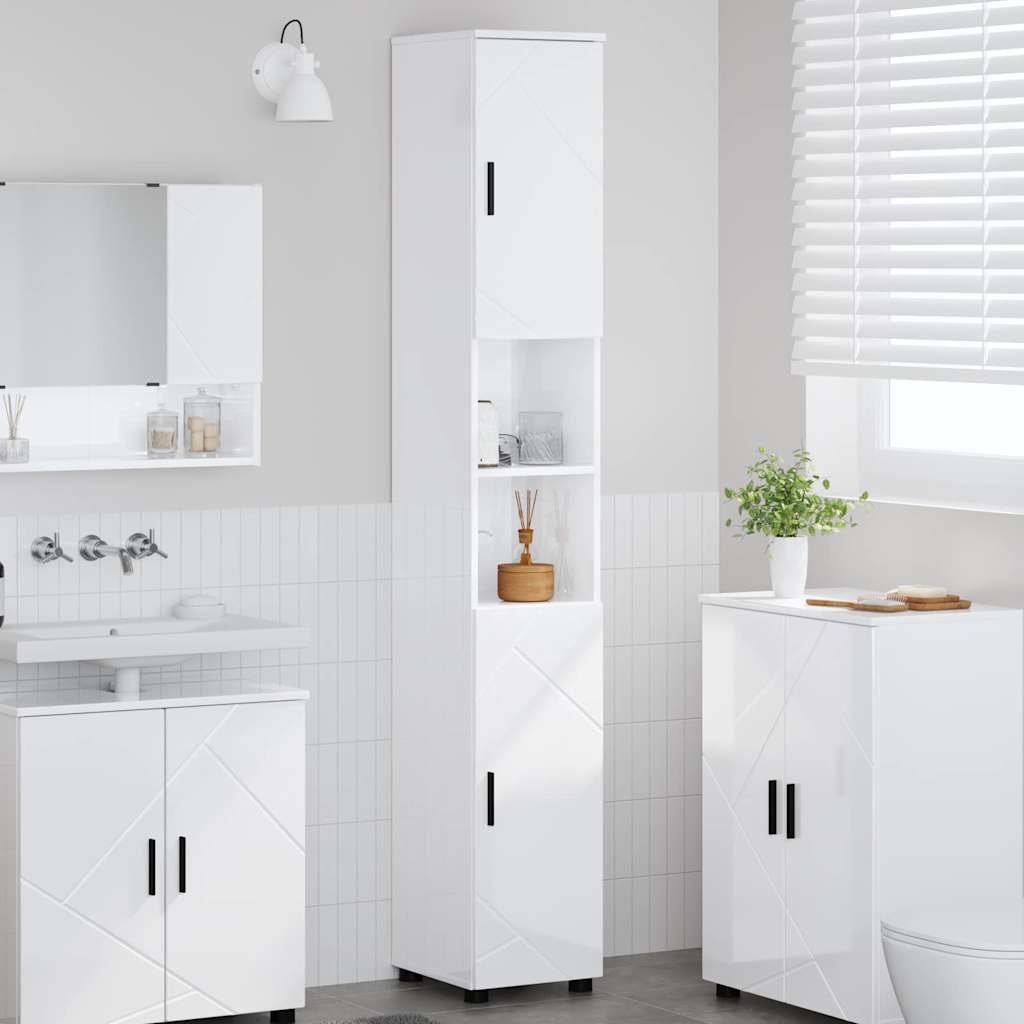 Badkamer Kast met opslag Hoogglans wit 30 x 35 x 192 cm
