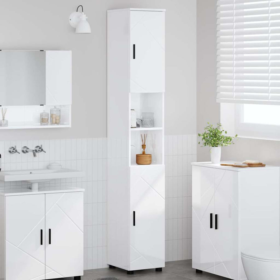 Badkamer Kast met opslag Hoogglans wit 30 x 35 x 192 cm