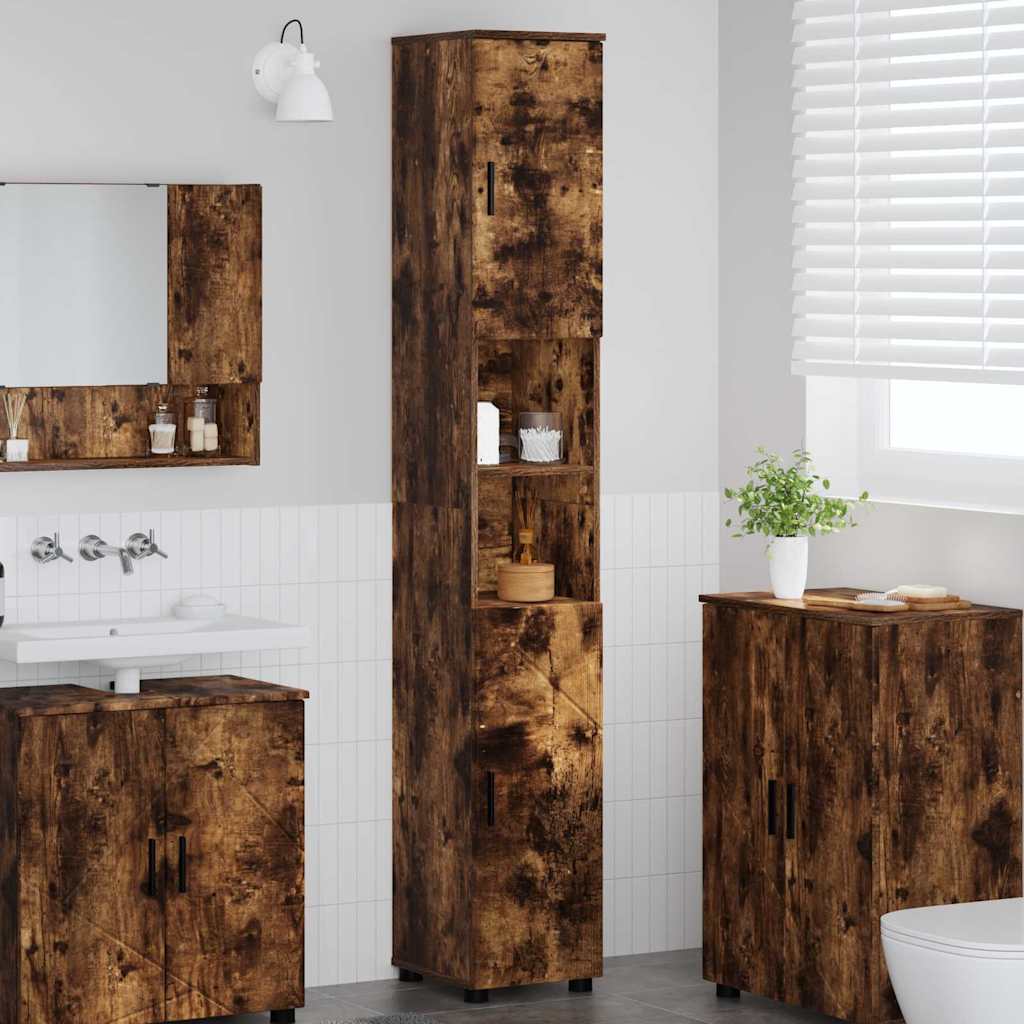 Badkamer Kast met opslag Gerookt eiken 30 x 35 x 192 cm