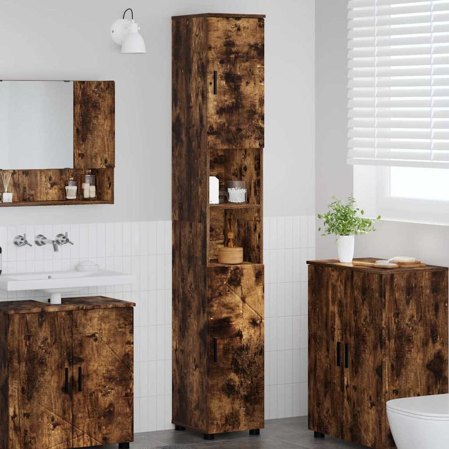 Badkamer Kast met opslag Gerookt eiken 30 x 35 x 192 cm