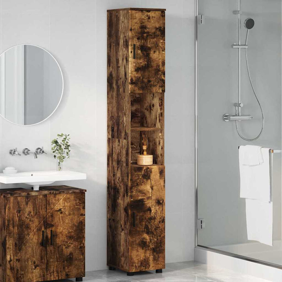 Badkamer Kast met opslag Gerookt eiken 30 x 35 x 192 cm