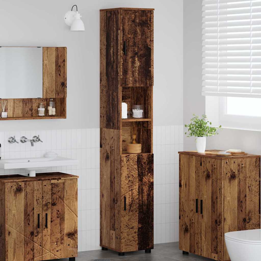 Badkamer Kast Oud Hout 30 x 35 x 192 cm Bewerkt hout & Metaal