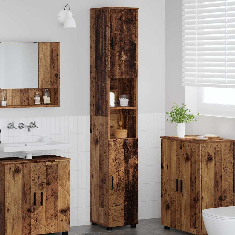 Badkamer Kast Oud Hout 30 x 35 x 192 cm Bewerkt hout & Metaal