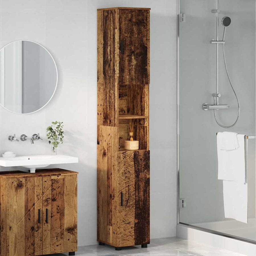 Badkamer Kast Oud Hout 30 x 35 x 192 cm Bewerkt hout & Metaal