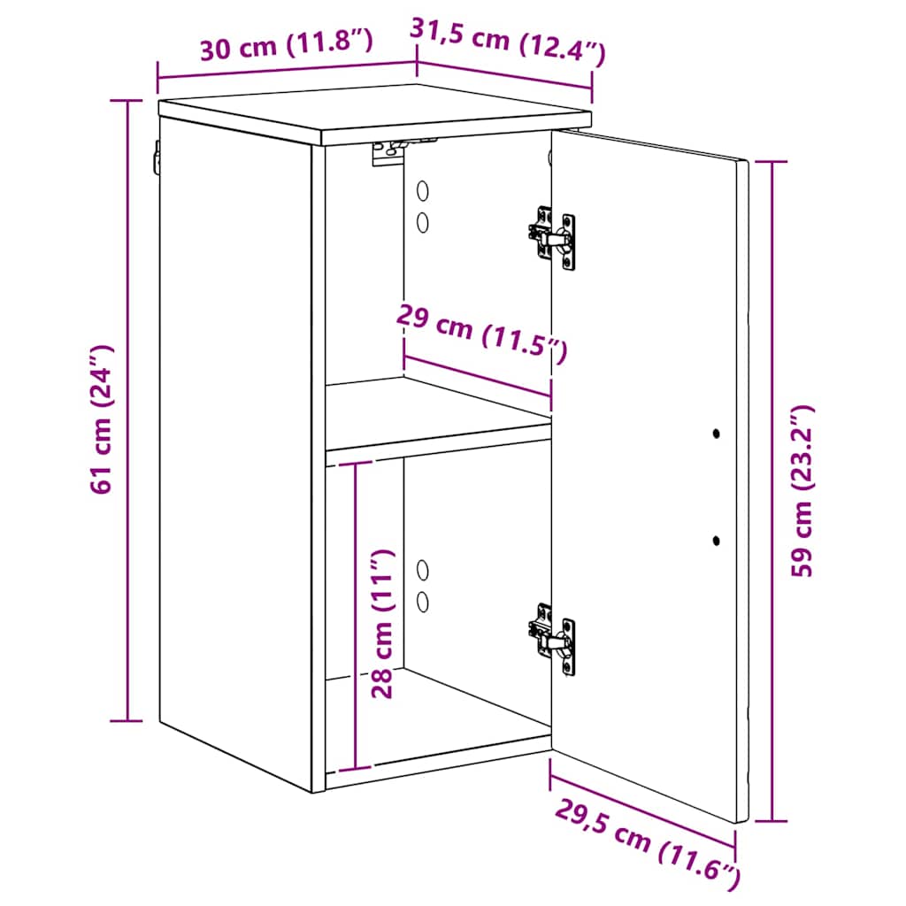 Badkamer Kast Wandgemonteerd Sonoma Eiken 30 x 31,5 x 61 cm