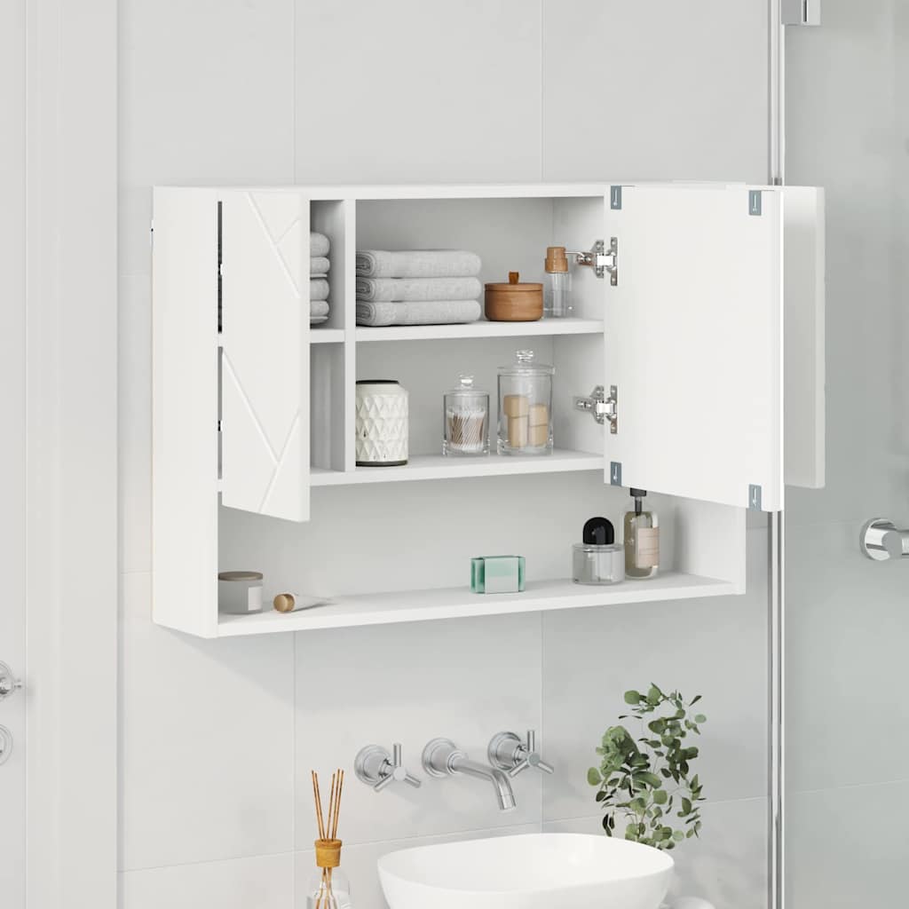 Badkamer spiegelkast Wit 80 x 17 x 55 cm Bewerkt hout