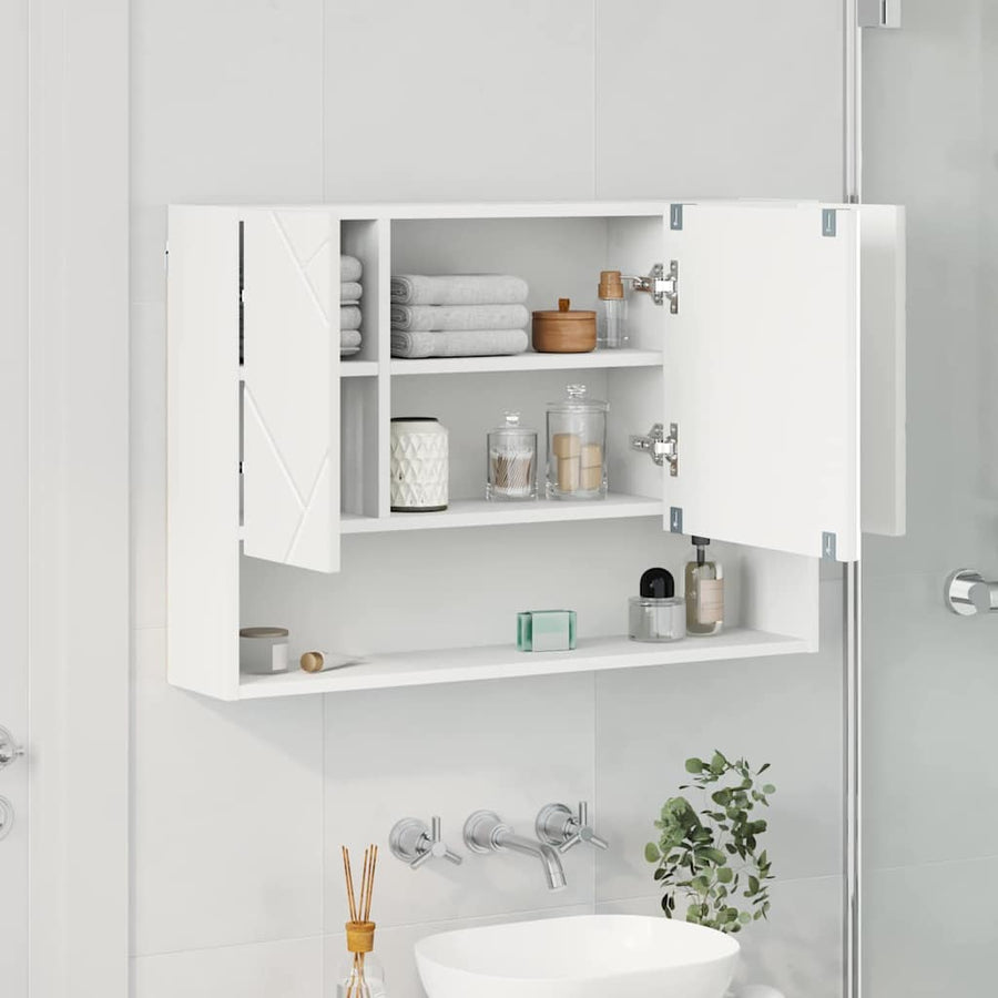 Badkamer spiegelkast Wit 80 x 17 x 55 cm Bewerkt hout