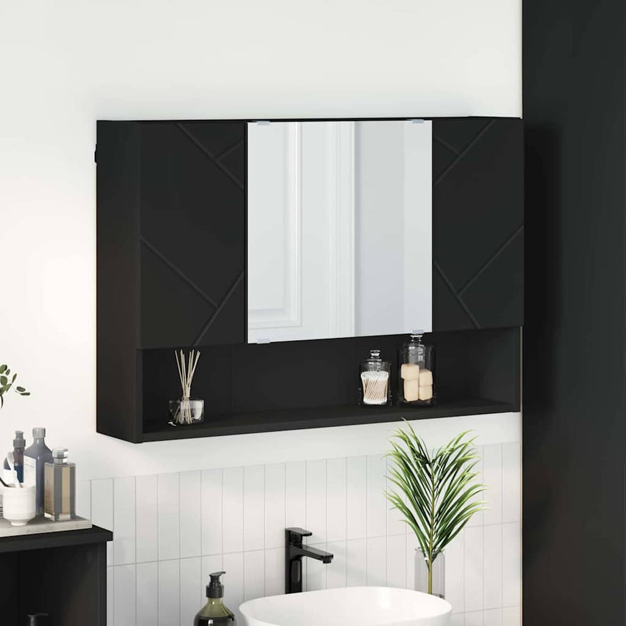 Badkamer spiegelkast Zwart 80 x 17 x 55 cm Bewerkt hout
