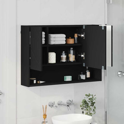 Badkamer spiegelkast Zwart 80 x 17 x 55 cm Bewerkt hout