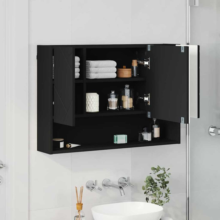 Badkamer spiegelkast Zwart 80 x 17 x 55 cm Bewerkt hout