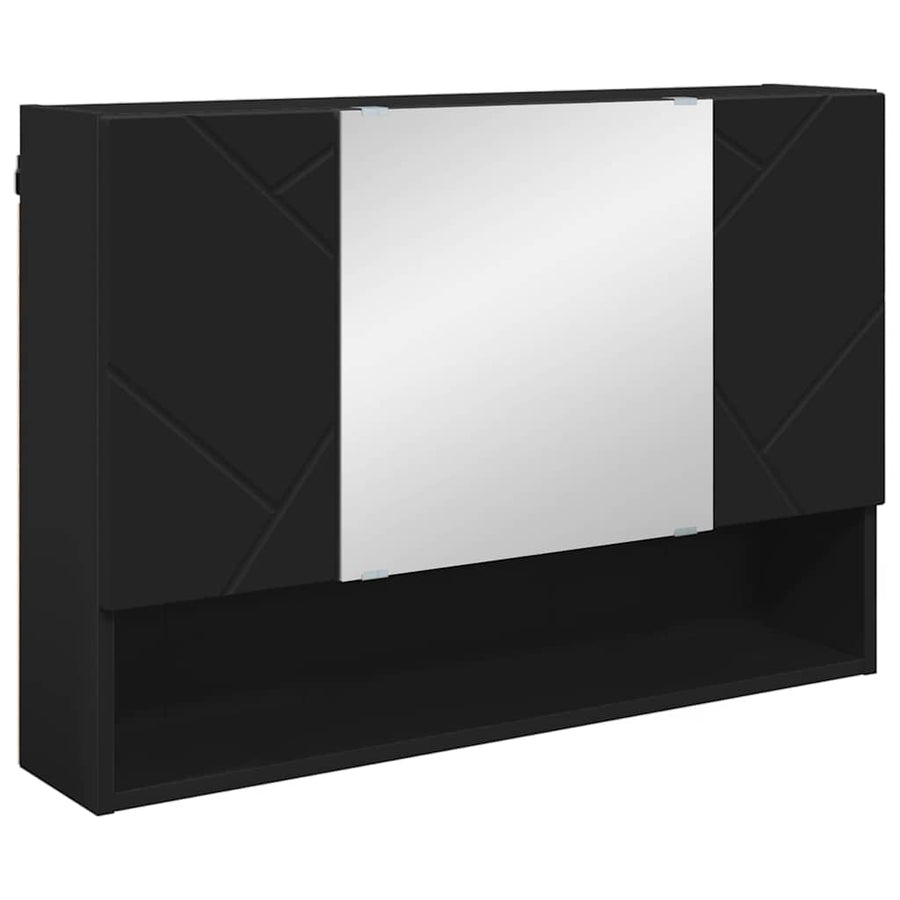 Badkamer spiegelkast Zwart 80 x 17 x 55 cm Bewerkt hout