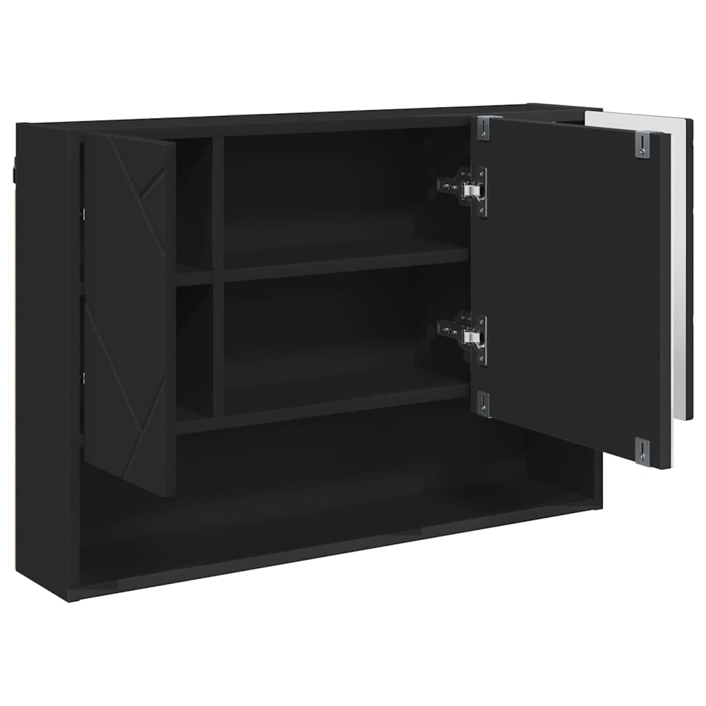 Badkamer spiegelkast Zwart 80 x 17 x 55 cm Bewerkt hout