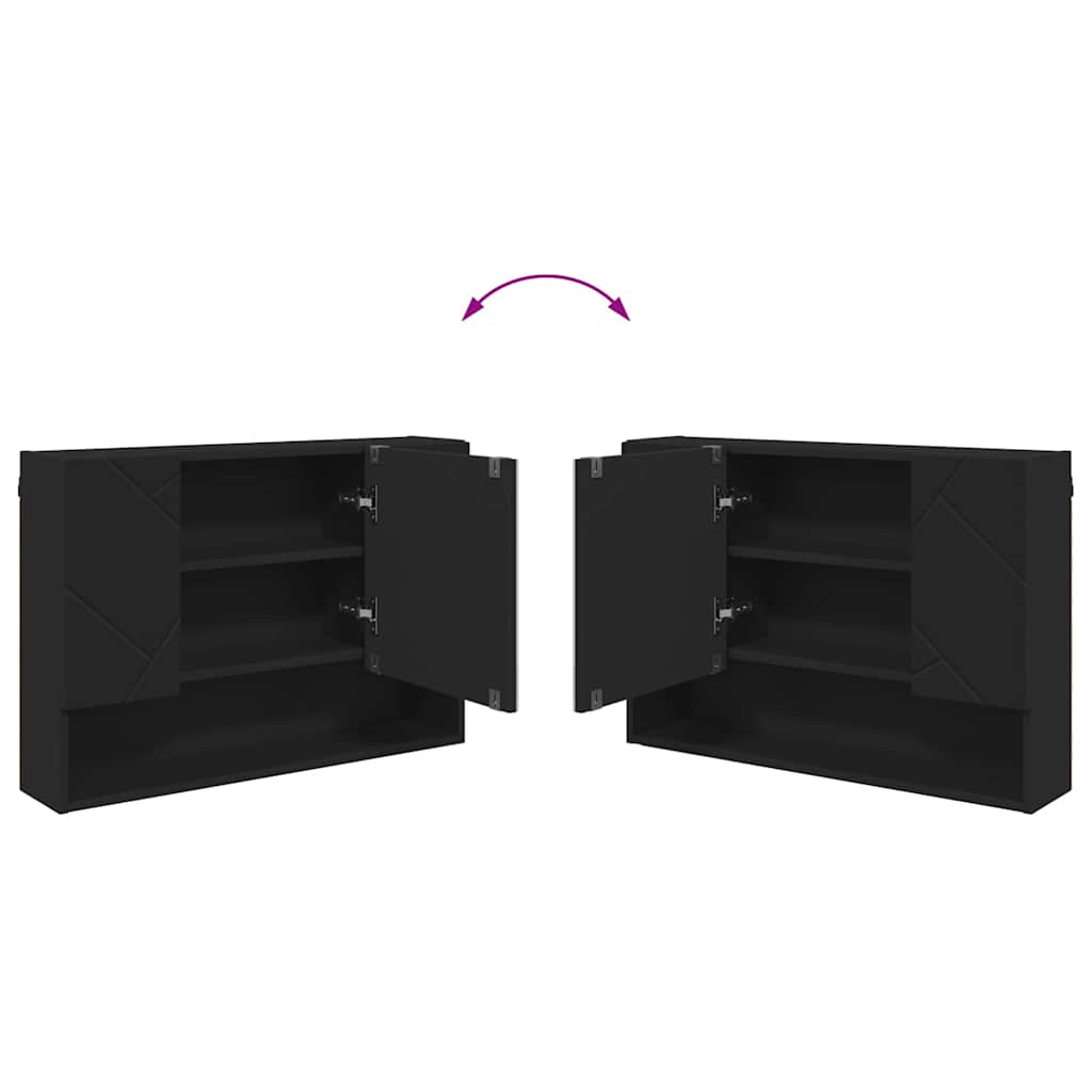 Badkamer spiegelkast Zwart 80 x 17 x 55 cm Bewerkt hout