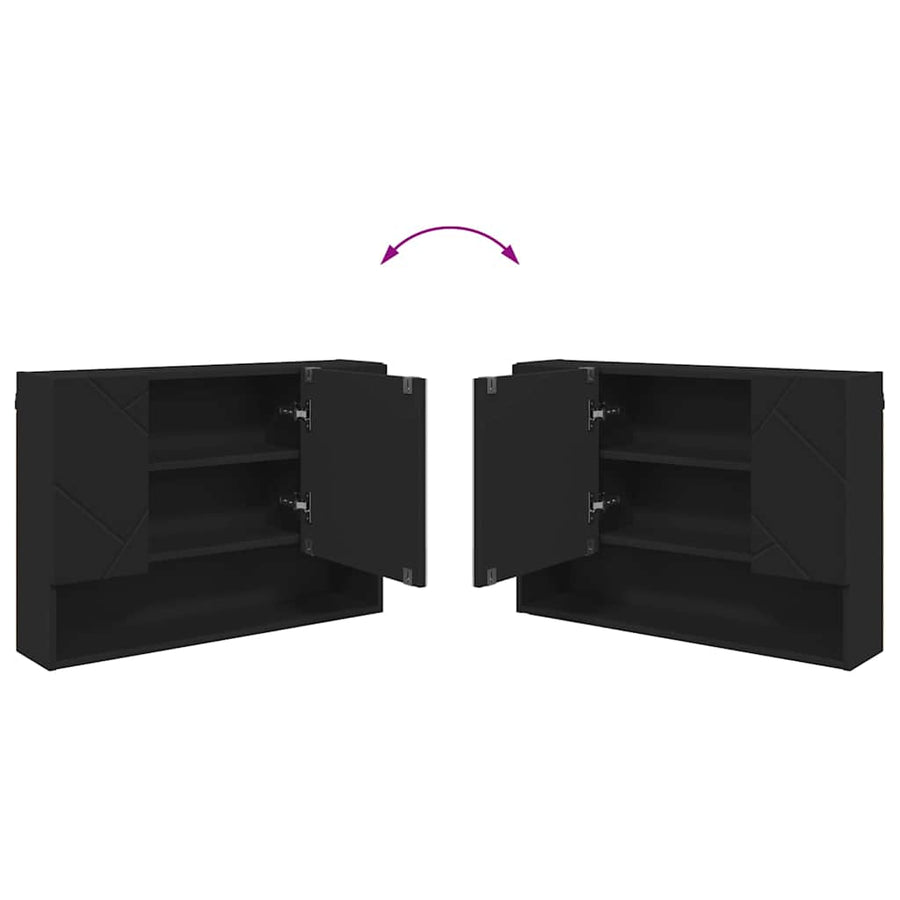 Badkamer spiegelkast Zwart 80 x 17 x 55 cm Bewerkt hout