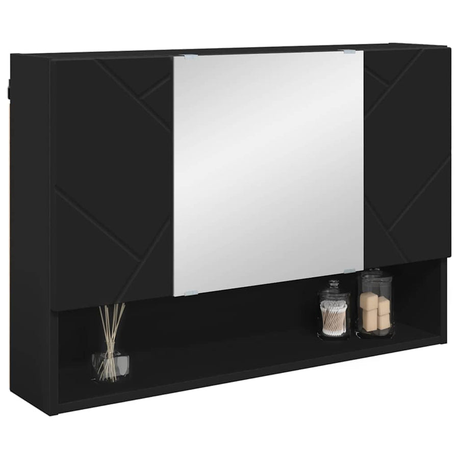 Badkamer spiegelkast Zwart 80 x 17 x 55 cm Bewerkt hout