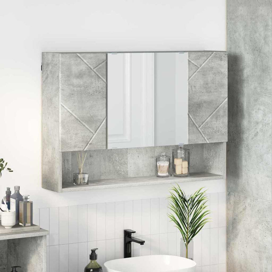 Spiegelkast met opslag Beton Grijs 80 x 17 x 55 cm Bewerkt hout