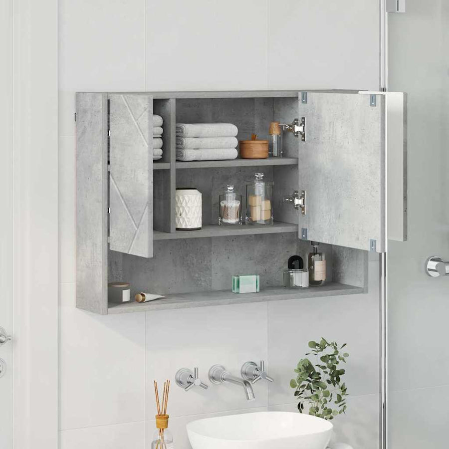 Spiegelkast met opslag Beton Grijs 80 x 17 x 55 cm Bewerkt hout
