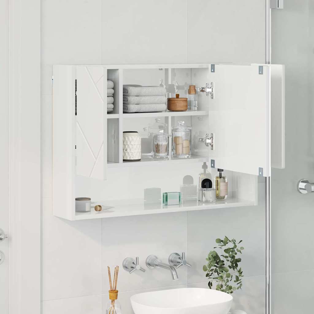 Badkamer spiegelkast Hoogglans wit 80 x 17 x 55 cm Bewerkt hout