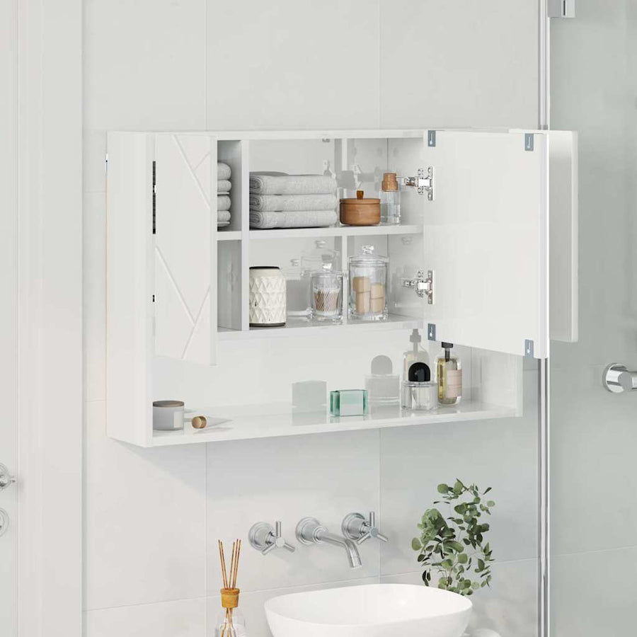 Badkamer spiegelkast Hoogglans wit 80 x 17 x 55 cm Bewerkt hout