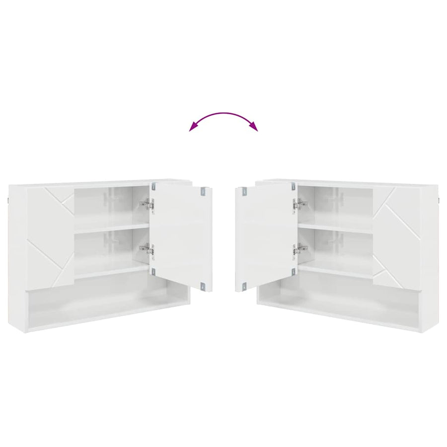 Badkamer spiegelkast Hoogglans wit 80 x 17 x 55 cm Bewerkt hout