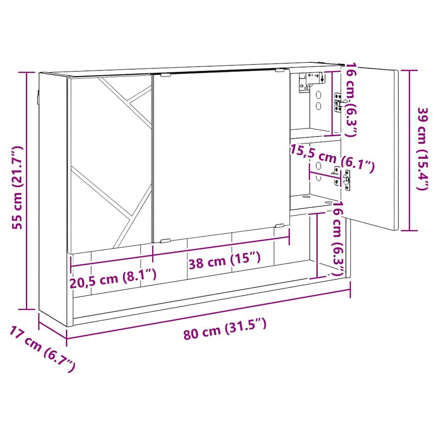 Badkamer spiegelkast Hoogglans wit 80 x 17 x 55 cm Bewerkt hout