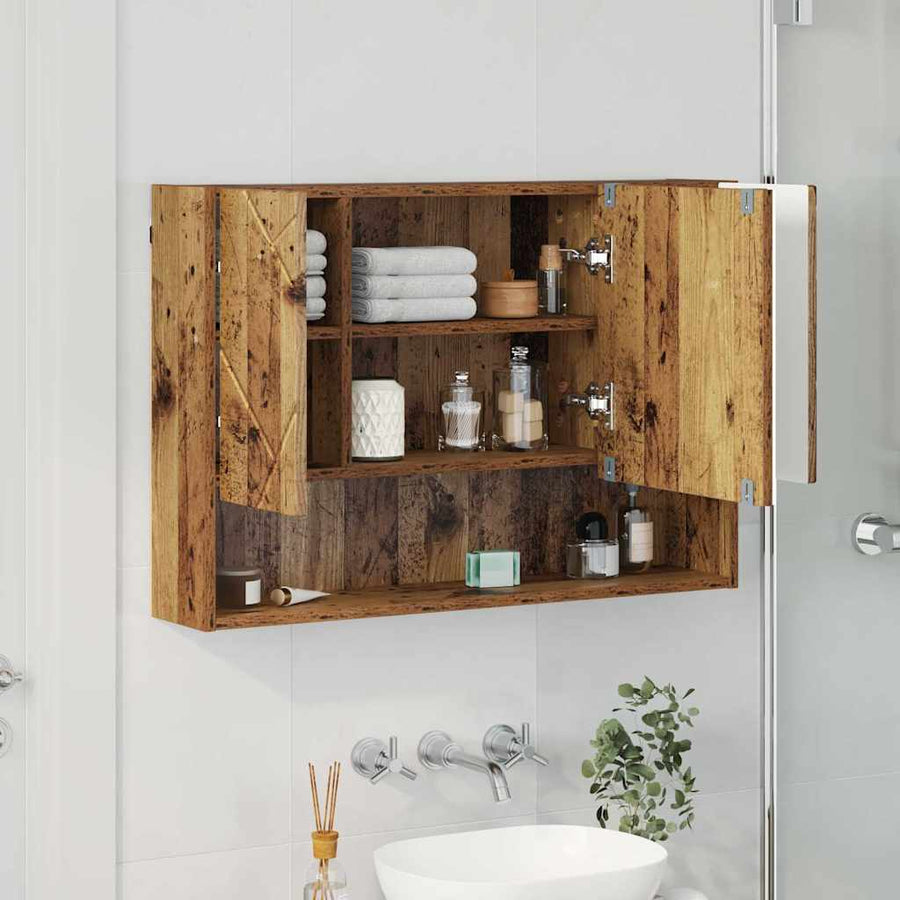 Badkamer spiegelkast Oud hout 80 x 17 x 55 cm Bewerkt hout
