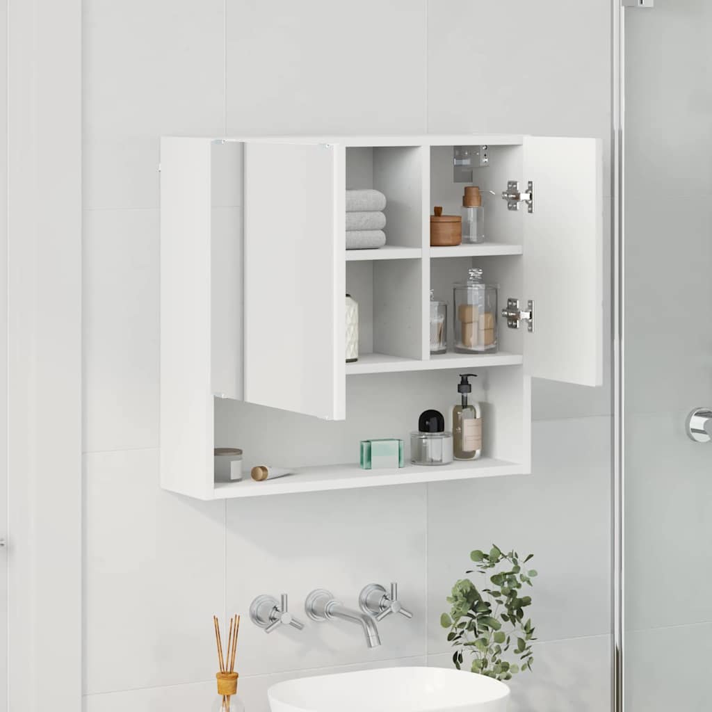 Spiegelkast Wandgemonteerd Wit 59 x 17 x 55 cm Bewerkt hout