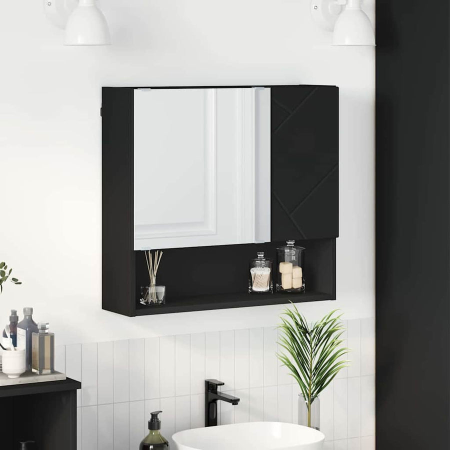 Spiegelkast Wandgemonteerd Zwart 59 x 17 x 55 cm Bewerkt hout