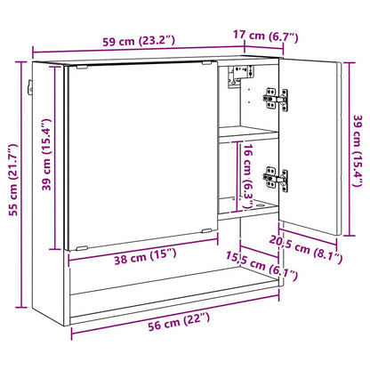 Spiegelkast Wandgemonteerd Zwart 59 x 17 x 55 cm Bewerkt hout