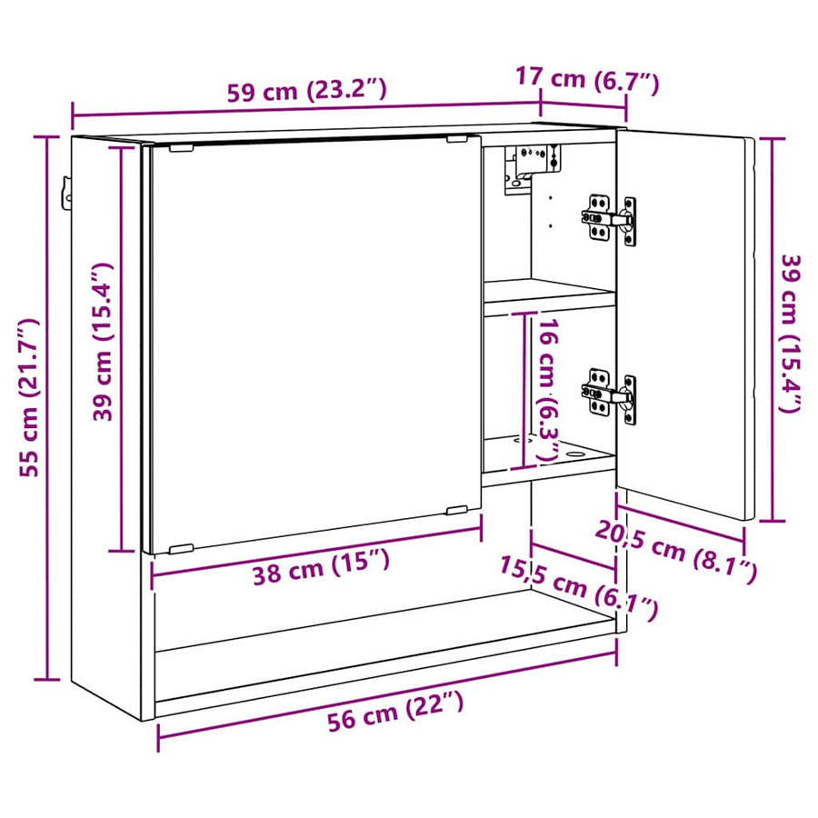 Spiegelkast Sonoma Eiken 59 x 17 x 55 cm Bewerkt hout