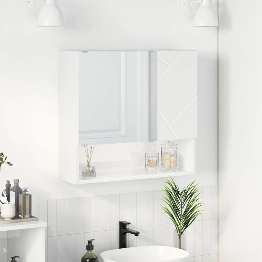 Spiegelkast Hoogglans wit 59 x 17 x 55 cm Bewerkt hout